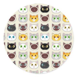 Cute Cat Expressions Pattern Classic Round Sticker