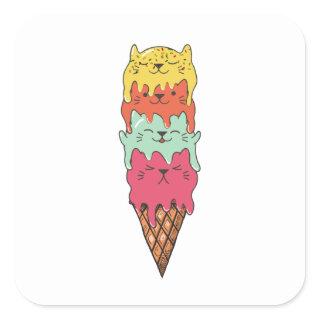 Cute Cat Ice Cream | Kawaii Kittens Square Sticker
