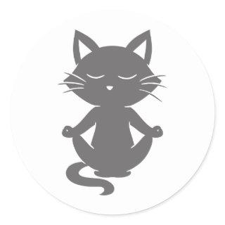 Cute cat in meditation - Choose background color Classic Round Sticker