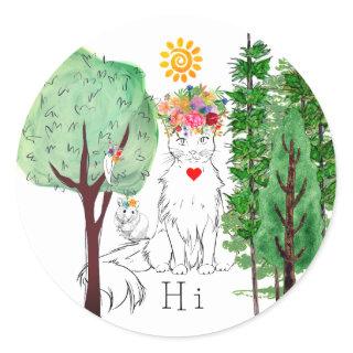 Cute Cat Mouse and Birdie in the Forest Sticker