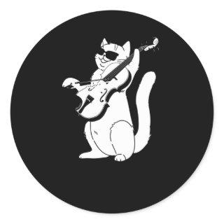 Cute Cat playing Violin String Instrument Musician Classic Round Sticker