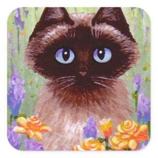 Cute Cat Ragdoll Siamese Burmese Rose Creationarts Square Sticker