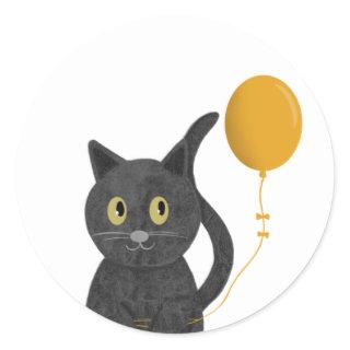 Cute cat with balloon classic round sticker