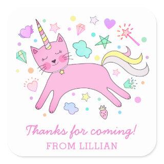 Cute Caticorn | Magical Birthday Thank You Square Sticker