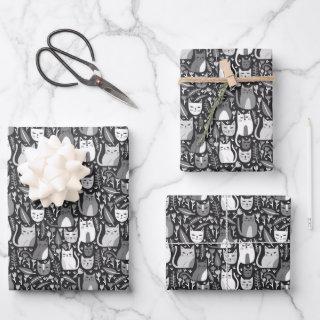 Cute Cats Botanical Floral Pattern Gray White Gift  Sheets