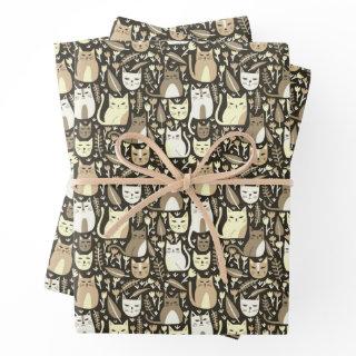 Cute Cats Botanical Floral Pattern Neutrals Gift  Sheets