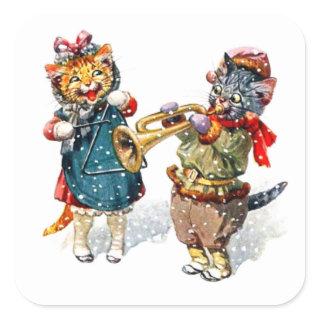 Cute Cats Play the Trumpet & Triangle in the Snow Square Sticker