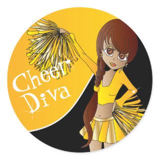 Cute Cheerleader Pom Pom Girls | Golden Yellow Classic Round Sticker