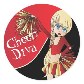 Cute Cheerleader Pom Pom Girls | Red Classic Round Sticker