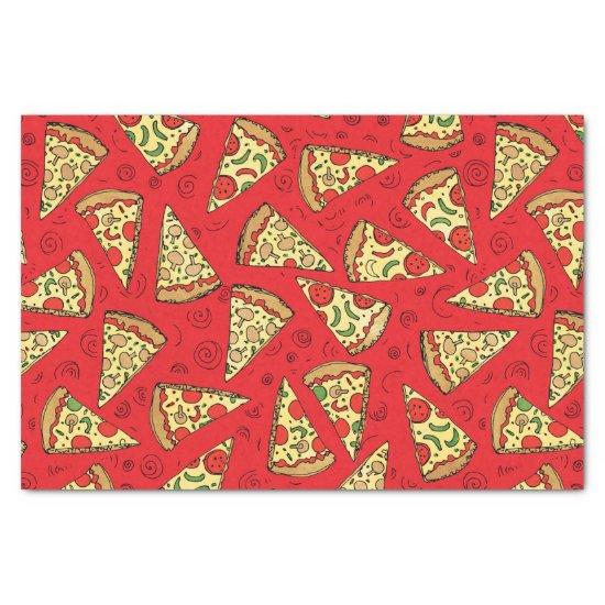 Cute Cheese Pizza Slices Red Pattern Tissue Paper