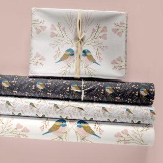 Cute Chickadee Birds Hearts Decoupage Gift  Sheets