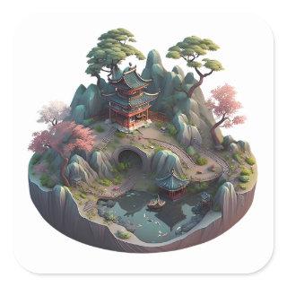 Cute Chinese Fantasy 3D Landscape Square Stickers