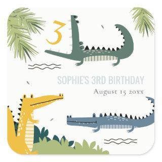Cute Chomp Alligator Swamp Any Age Kids Birthday Square Sticker