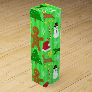 Cute Christmas Collage Holiday Pattern Wine Box