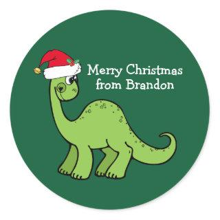 Cute Christmas Dinosaur in Santa Hat Custom Kids Classic Round Sticker