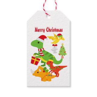 Cute  Christmas Dinosaur Kids White Gift Tags