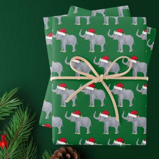 Cute Christmas Elephant Green Kids Holiday  Sheets