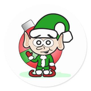 Cute Christmas Elf Holiday Whimsical Cartoon  Classic Round Sticker
