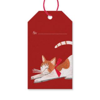 Cute Christmas ginger Cat red Holiday Gift Tags