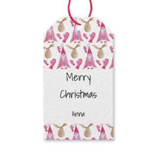 Cute Christmas Gnome And Reindeers With Gloves Gift Tags