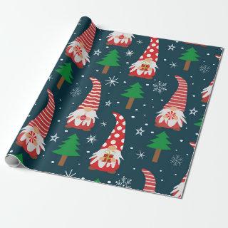 Cute Christmas Gnomes with trees and snowflakes