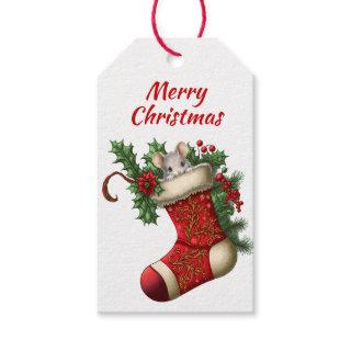 Cute Christmas Gray Mouse Peeking Gift Tags