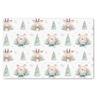 Cute Christmas Holiday Trees Woodland Bear & Deer Tissue Paper
