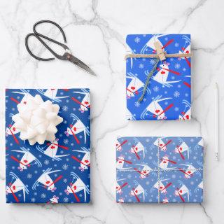 Cute Christmas Mouse on Skis Blue and White  Sheets