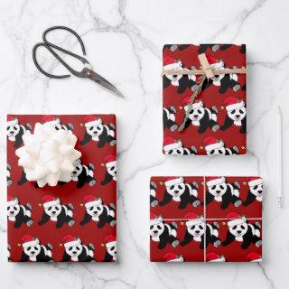 Cute Christmas Panda Bear Kids Red  Sheets