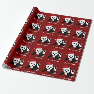 Cute Christmas Panda Bear Personalized Red Holiday