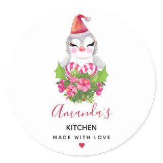 Cute Christmas Penguin in Santa Hat Kitchen Classic Round Sticker