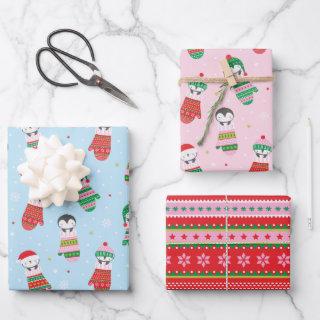 Cute Christmas Penguins in knitted mittens  Sheets