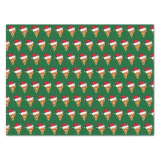 Cute Christmas Pizza Slices in Santa Hats Green Tissue Paper