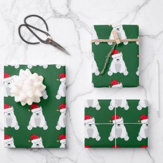 Cute Christmas Polar Bear Santa Hat Kids Green  Sheets