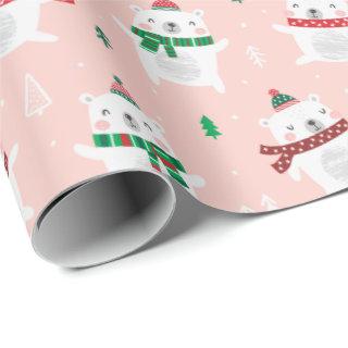 Cute Christmas Polar Bears on light pink
