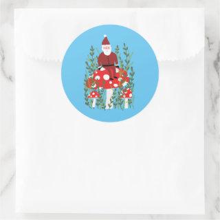 Cute Christmas Santa on Magic Mushroom Whimsical  Classic Round Sticker