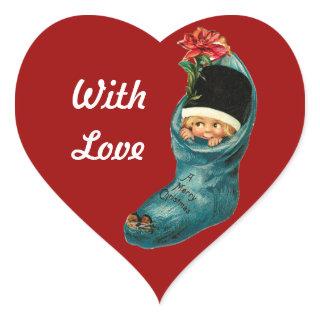 Cute Christmas Stocking and Little Child,Red Heart Heart Sticker