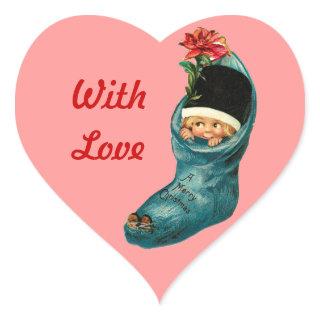 Cute Christmas Stocking ,Little Child,Pink Heart Heart Sticker