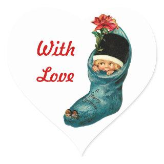 Cute Christmas Stocking ,Little Child,White Heart Heart Sticker