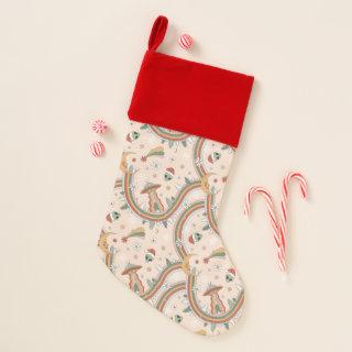 Cute Christmas Tree Alien Rainbow Holiday Pattern Christmas Stocking