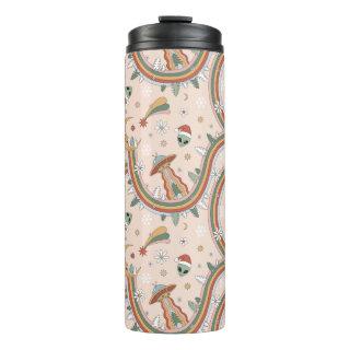 Cute Christmas Tree Alien Rainbow Holiday Pattern Thermal Tumbler