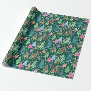 Cute Christmas Tree Green Red Pink Blue Pattern