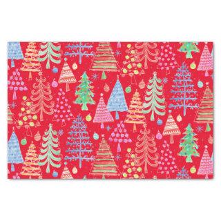 Cute Christmas Tree Red Green Blue Pattern Tissue Paper