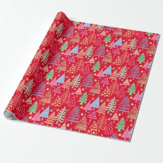 Cute Christmas Tree Red Green Blue Pattern