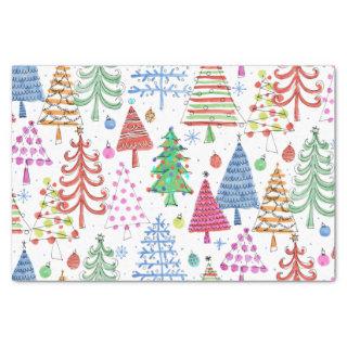 Cute Christmas Tree Red Green Pink Blue Pattern Tissue Paper