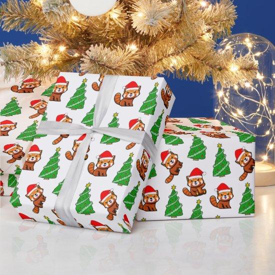 Cute Christmas Tree Red Panda Santa Hat