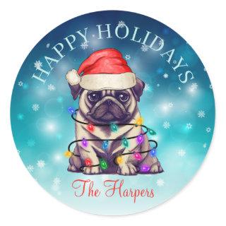 Cute Christmas Wish Happy Holidays Dog Pet Custom Classic Round Sticker