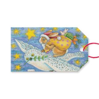 Cute Christmas with Rabbit as Santa Claus on Owl Gift Tags