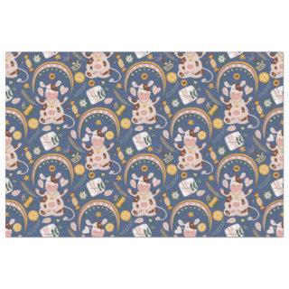 Cute Christmas Yoga Cow Whimsical Pattern Blue Tissue Paper