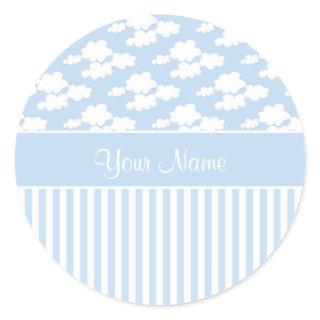 Cute Clouds and Stripes Classic Round Sticker